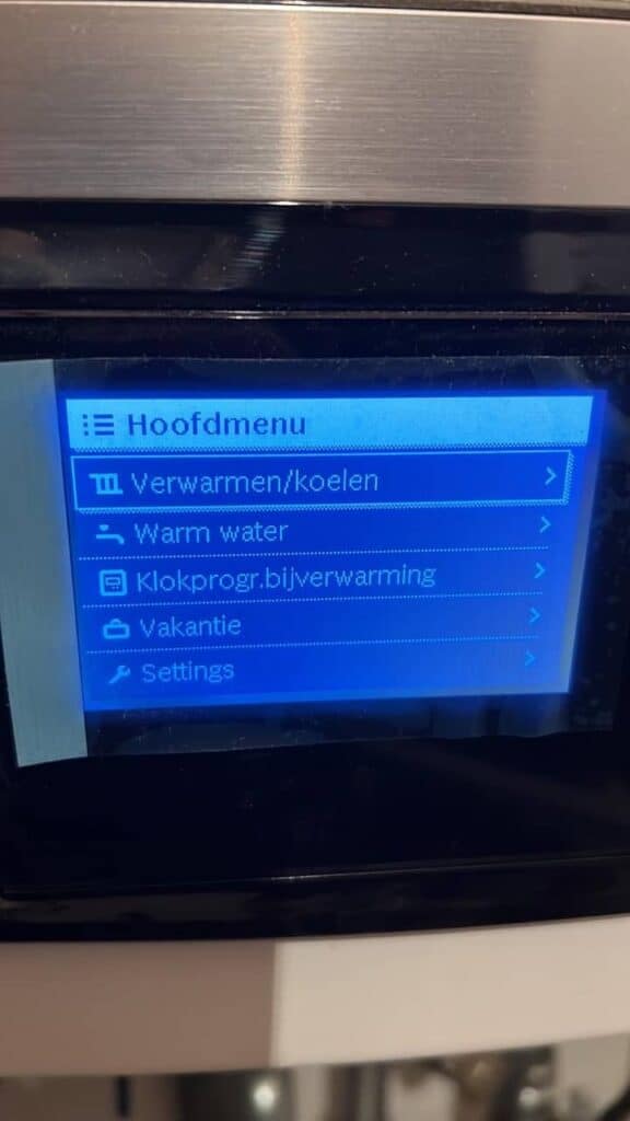 Menu op de binnenunit